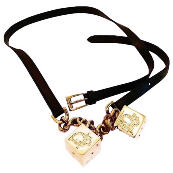 Authentic Christian Dior Galliano Swarovski Dice Leather Belt - Picture 1 of 7